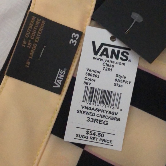 VANS NEW BOARDSHORTS SKEWED CHECKER MENS 33 WAIST ANTIQUE WHITE POCKET 18 in. - Picture 5 of 8